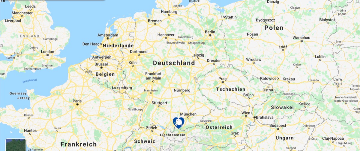 Lage der Ferienwohnung AlMa in Mitteleuropa, markiert bei Pflach in Tirol